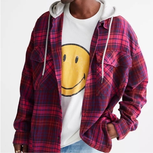 Urban Outfitters Other - UO Plaid Flannel Hooded Shirt Jacket Size L